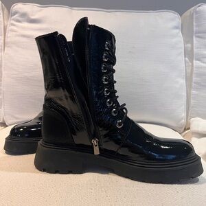 Chunky Black Patent zip up Women's Boots